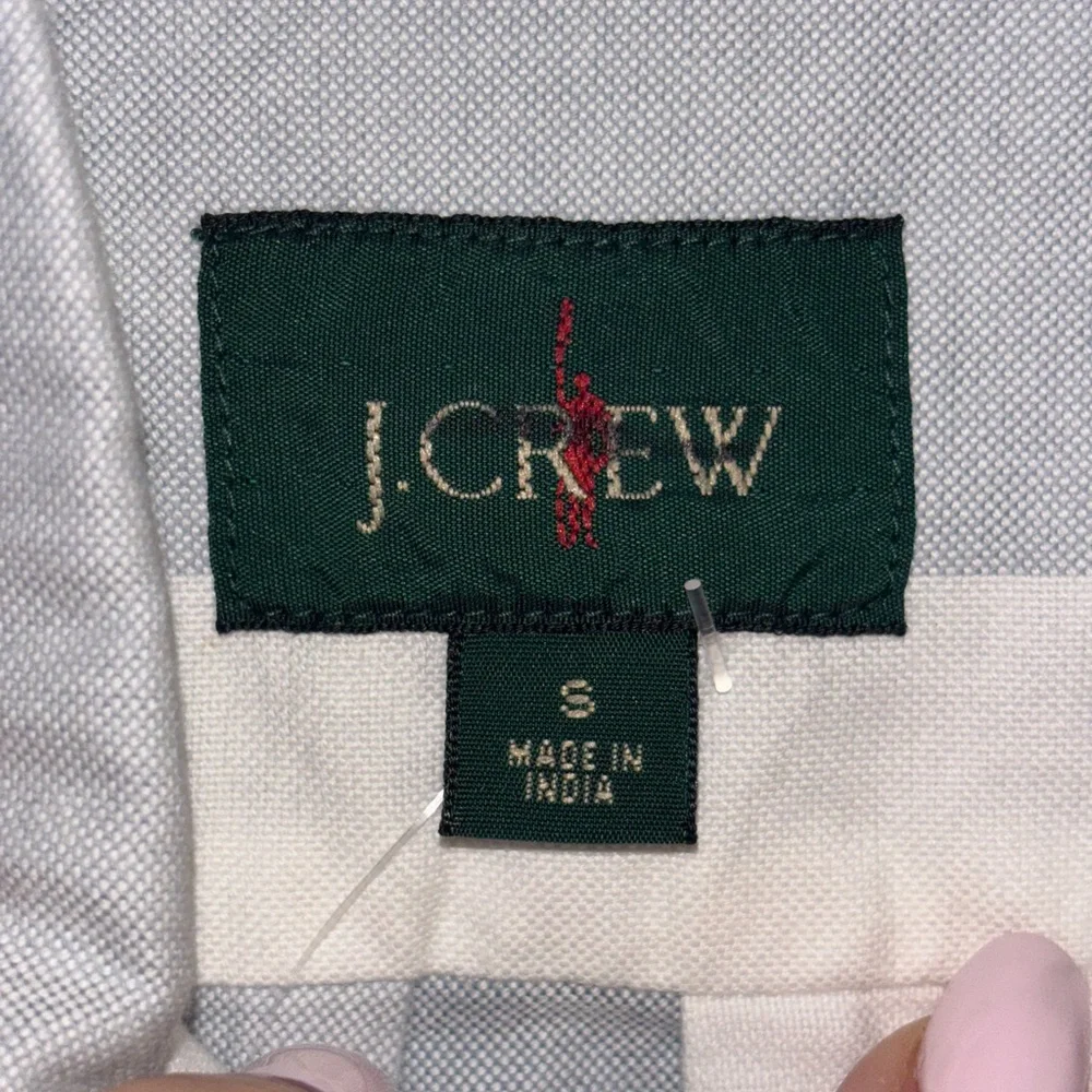 NWT J.Crew Short-sleeve cotton oxford shirt White Grey Blue Small Stripe Preppy